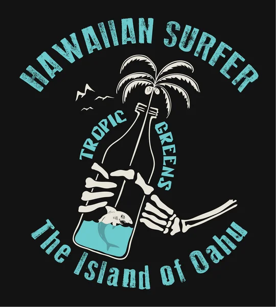Хавайский серфер. Иллюстрация для принта футболки — стоковый вектор