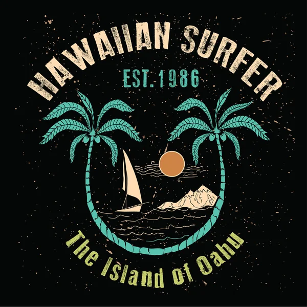 Hawaiianischer Surfer. Illustration für T-Shirt-Druck — Stockvektor