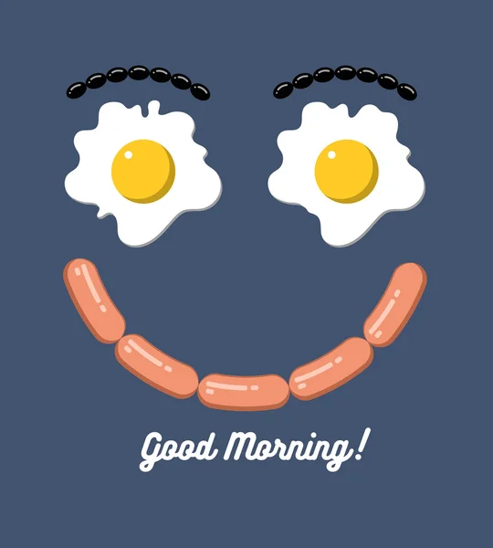 Huevos, salchichas y aceitunas sonrientes — Vector de stock