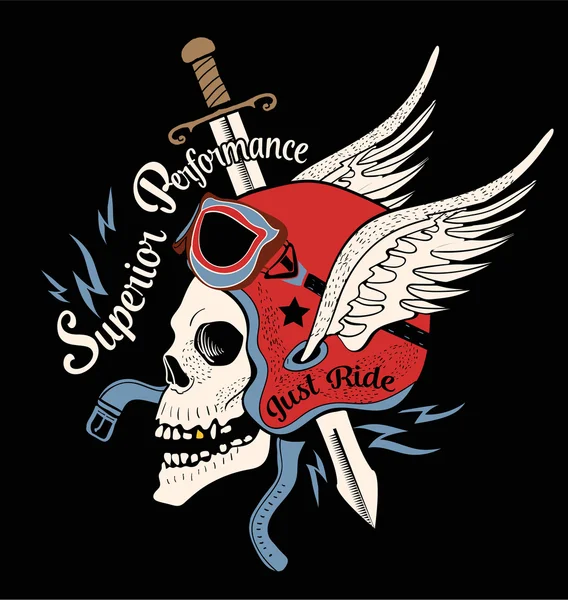 Vintage Biker Skull Emblema — Vector de stock