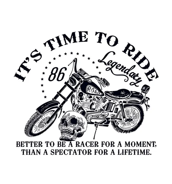 Time Ride Motorcycle Typography Stamp Effect Printing Clothing — Stock Vector