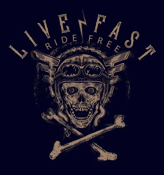 Crânio Motociclista Terror Gráfico Ilustração Vector Art Shirt Design —  Vetores de Stock
