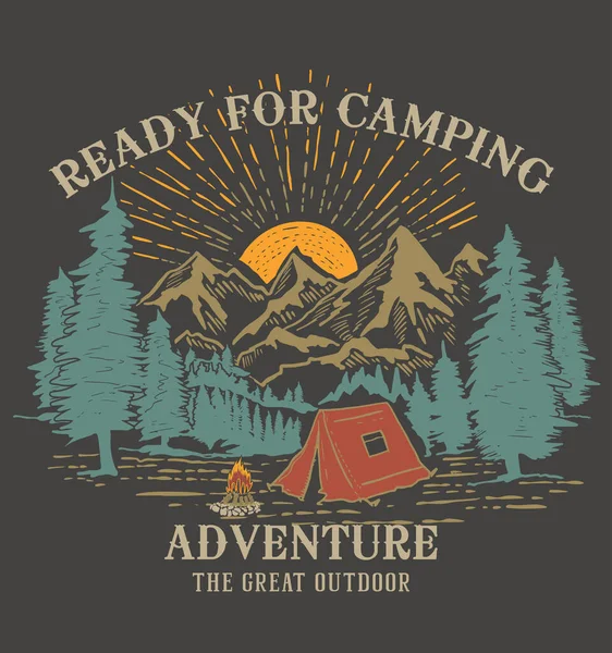 Tente Camping Avec Montagnes Forêt Illustration Vectorielle — Image vectorielle