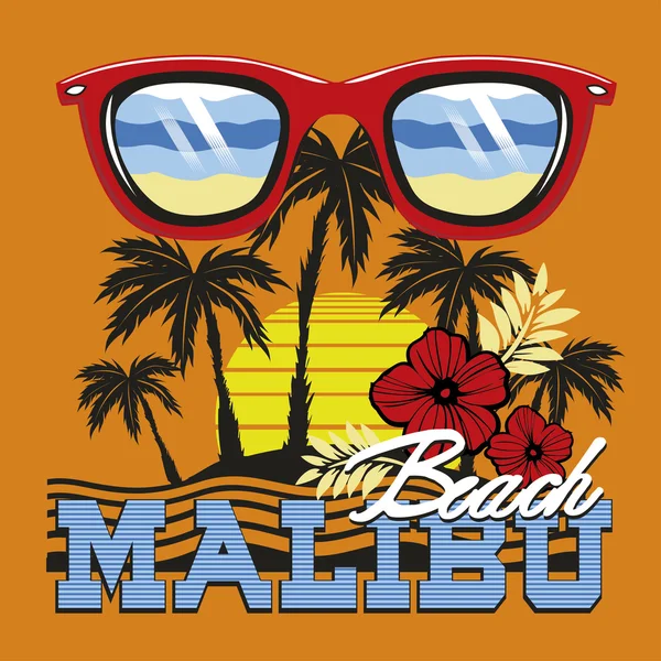 Malibu Beach, sörf tipografi — Stok Vektör