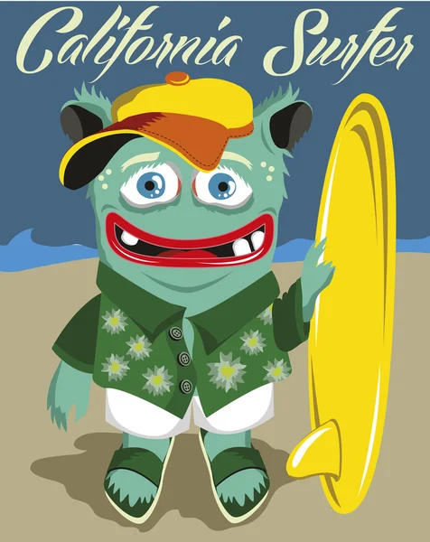 Surfer potwór z desek surfingowych — Wektor stockowy