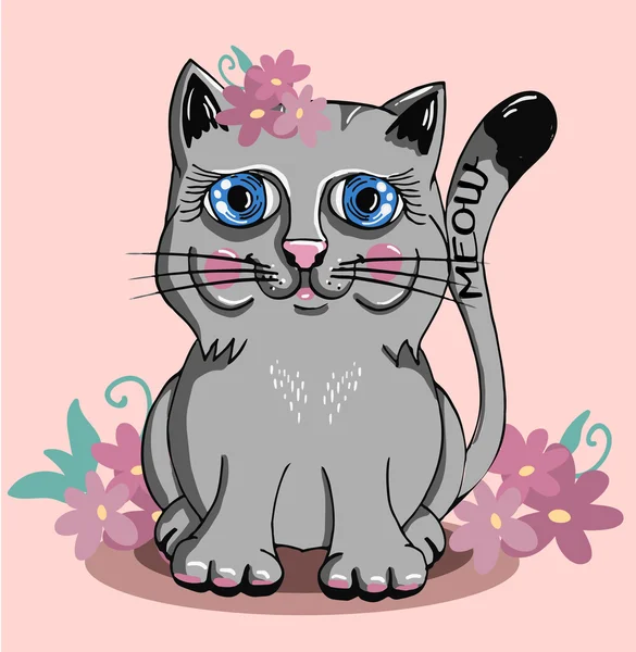 แมวสีเทาที่มีตาสีฟ้า — ภาพเวกเตอร์สต็อก