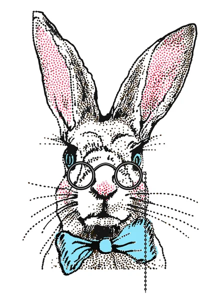 Conejo en lazo azul y gafas — Archivo Imágenes Vectoriales