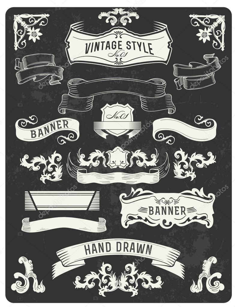 Retro vintage banner and ribbon set — Stock Vector © VECTURE #97353524