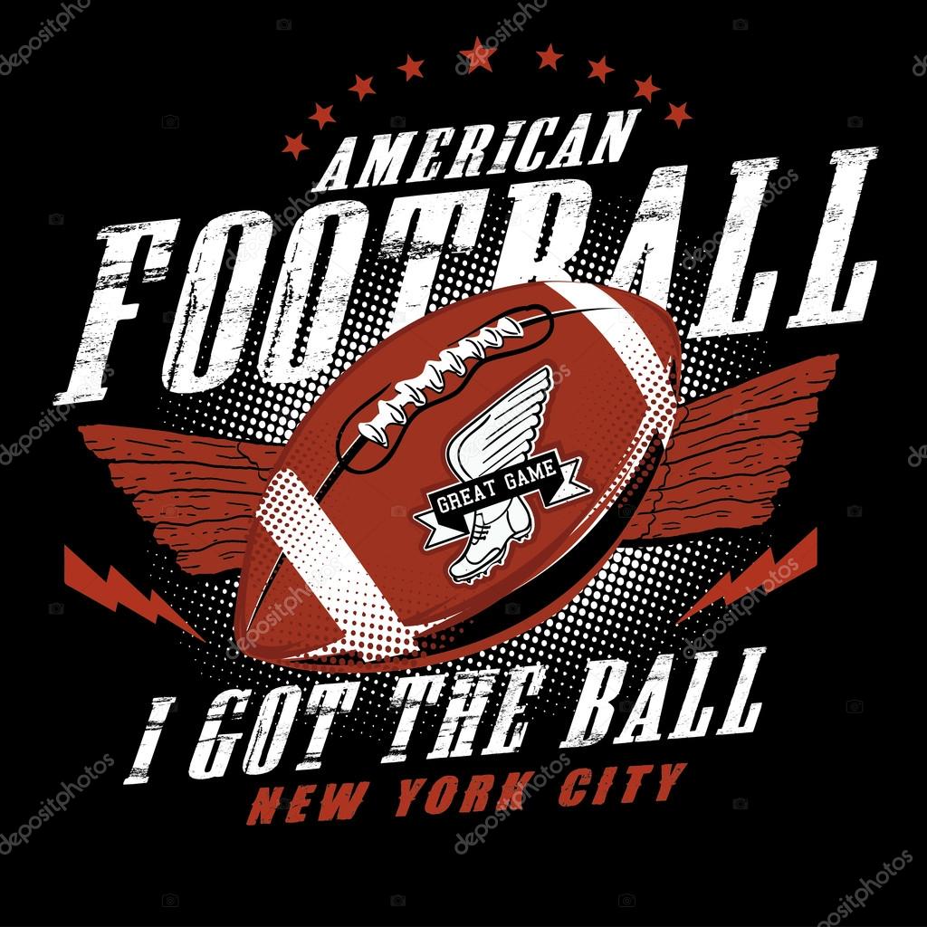 American Football, I got the Ball, New York City.  American football logo label illustration.