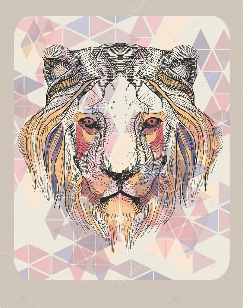 Head of Lion with Vintage Pattern