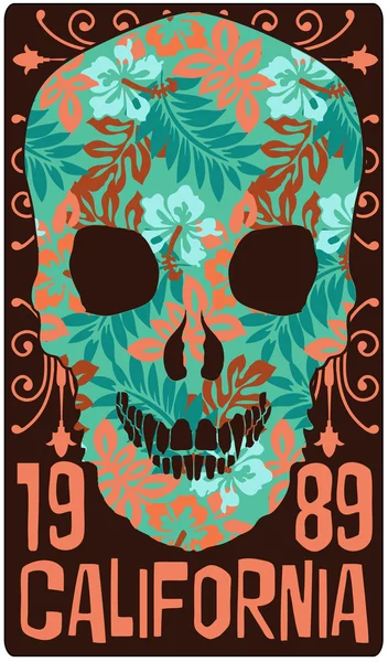 Skull and tropical flowers — Stock Vector
