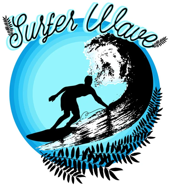 Silhouette de surfeur attrapant vague — Image vectorielle