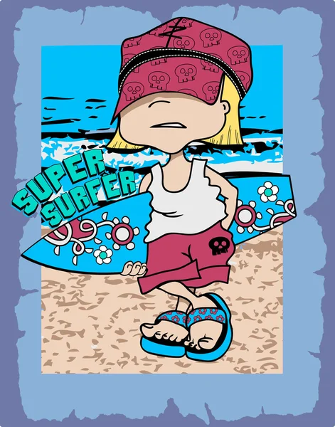 Surfista en gorra roja con tabla de surf — Vector de stock