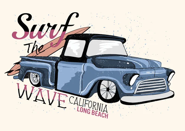 Surfen auf der Welle, kalifornischer Strand — Stockvektor