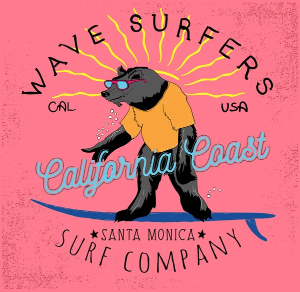 Surfer niedźwiedzia na deskę surfingową — Wektor stockowy