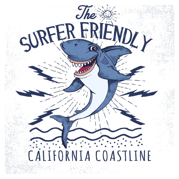 Cartel de Surf Shark — Vector de stock