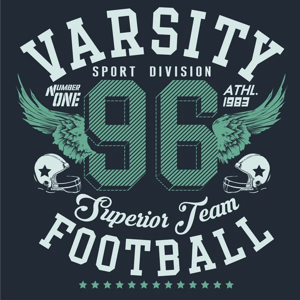 Varsity sport division voetbal typografie — Stockvector