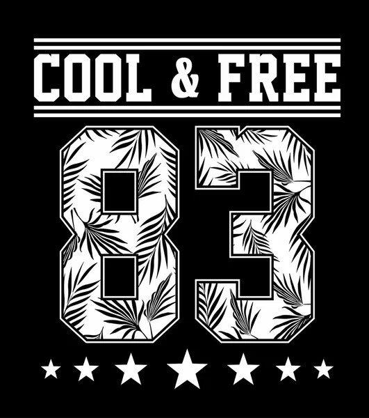 "T-shirt COOL AND FREE "Tipografia — Vettoriale Stock