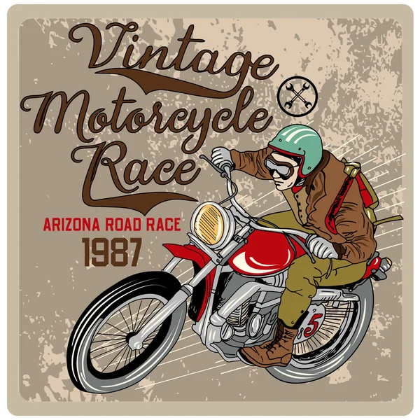 Vintage moto carrera impresión — Vector de stock