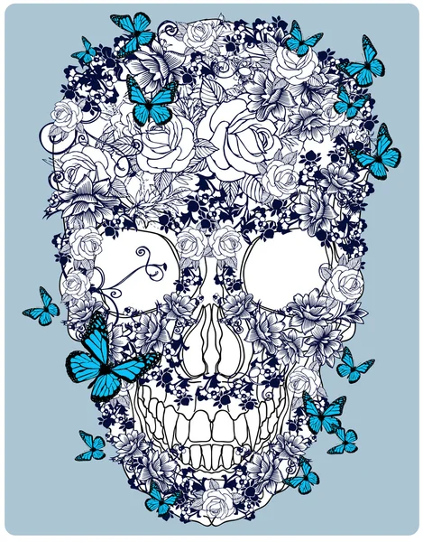 Handgezeichneter Totenkopf aus Blumen — Stockvektor