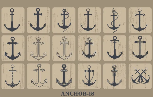 Ensemble héraldique d'icônes d'ancrage de navires — Image vectorielle