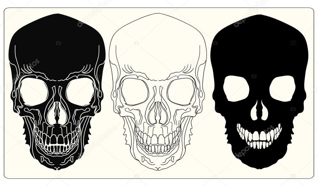 Hand-drawn skulls set. Grunge skulls