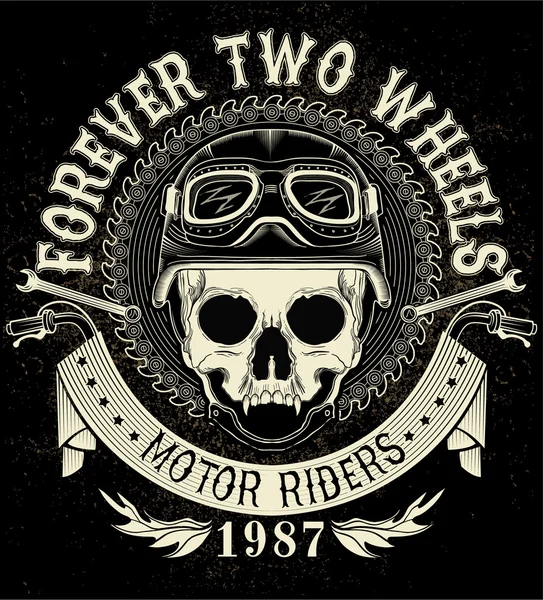 Emblème de crâne motard vintage — Image vectorielle