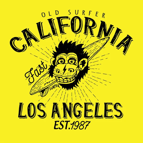 Scimmia surfista - stampa per t-shirt ragazzo — Vettoriale Stock