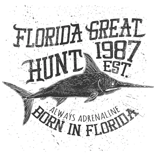 Florida great hunt vintage print — Stock Vector