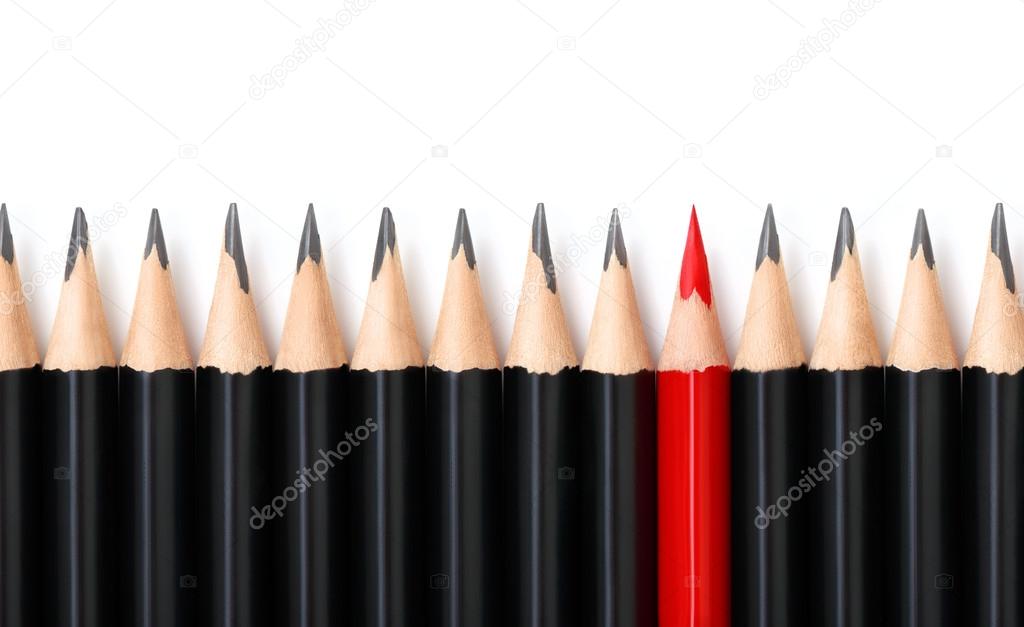 Red pencil standing out from crowd