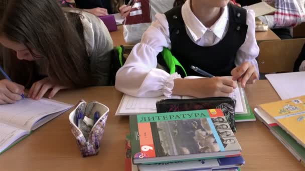 Primera lección en el aula escolar en el nuevo año escolar — Vídeos de Stock