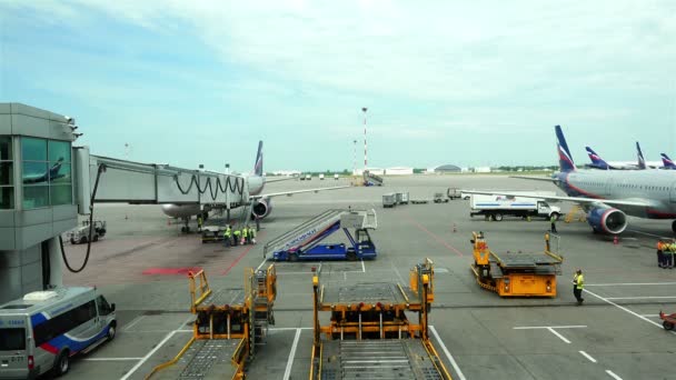 Aeropuerto de Moscú Sheremetyevo, Rusia - 25 de junio de 2016: Aeroflot en el aeropuerto de Sheremetyevo — Vídeos de Stock