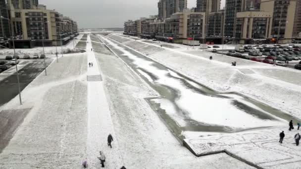 SAINT-PETERSBURG, RUSIA-22 de noviembre de 2014, Baltic Pearl, Panorama del Canal de Matisov desde el último piso del complejo comercial — Vídeos de Stock