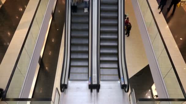 SAINT-PETERSBURG, RUSIA-22 de noviembre de 2014, Baltic Pearl, la gente subiendo y bajando por el suelo en escaleras mecánicas en el centro comercial — Vídeo de stock