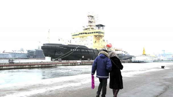 SAINT-PETERSBURG, RUSIA-30 de noviembre de 2014, caminata de otoño entre hombres y mujeres por el paseo marítimo del río Neva — Vídeos de Stock