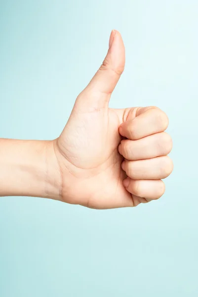 Concepto Votación Mujer Mano Haciendo Pulgar Hacia Arriba Gesto Sobre —  Fotos de Stock