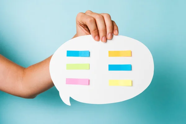 Checklist of your ideas. Hand holding message with multicolored labels. — Stock Photo, Image