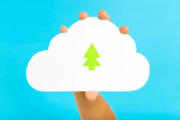 Green cloud tree on blue background — Stock Photo, Image