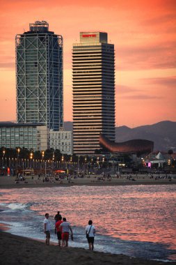 Barceloneta at sunset clipart