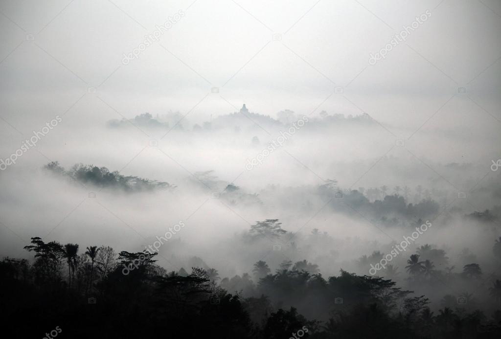 Fog over Borobudur at sunrise