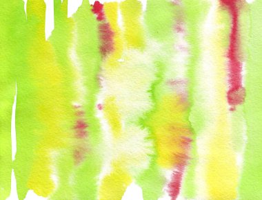 Neşeli yeşil kırmızı ve sarı suluboya arka plan doku kağıt üzerinde