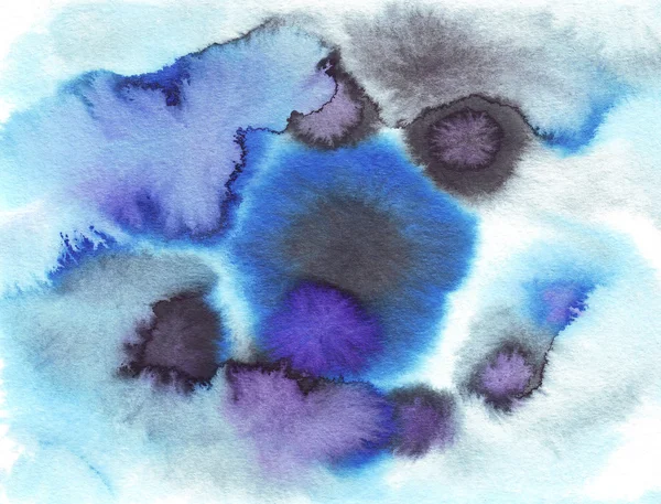 Rommelig plek blauw paarse en zwarte aquarel achtergrond — Stockvector