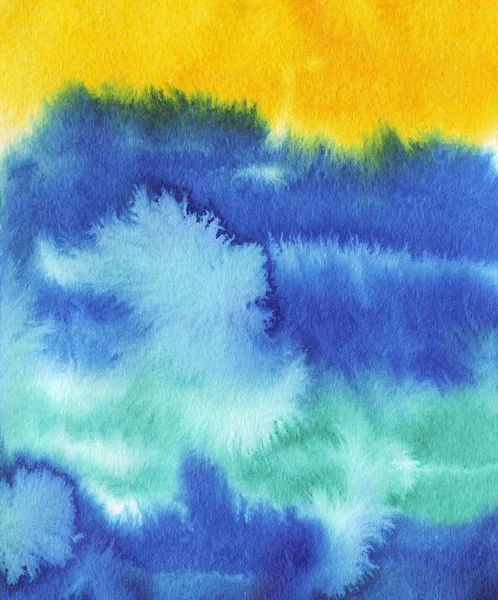 Abstrakte blaue und gelbe Aquarelltechnik auf nassem Hintergrund — Stockvektor