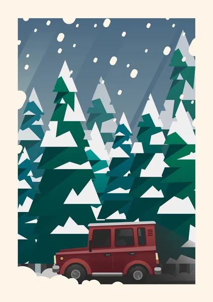 冬の森でオフロード車 — ストックベクタ