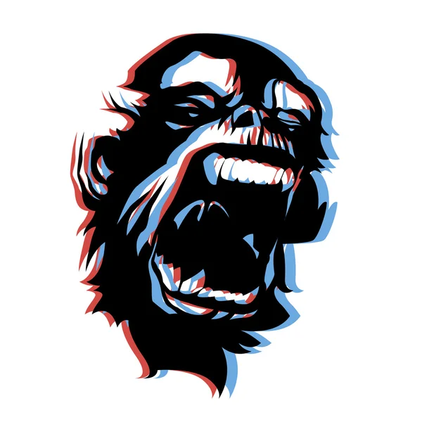 Very angry screaming monkey face 3D anaglyph style — Stock Vector