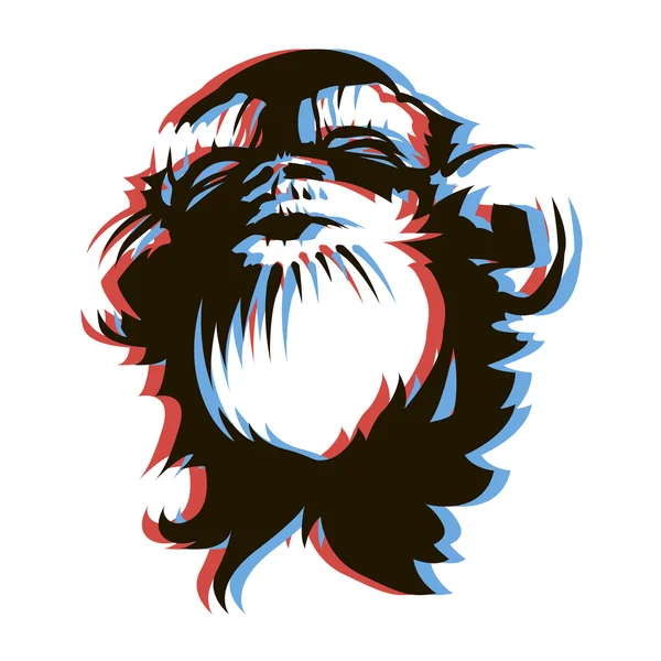 Romantique visage de singe style anaglyphe 3D — Image vectorielle