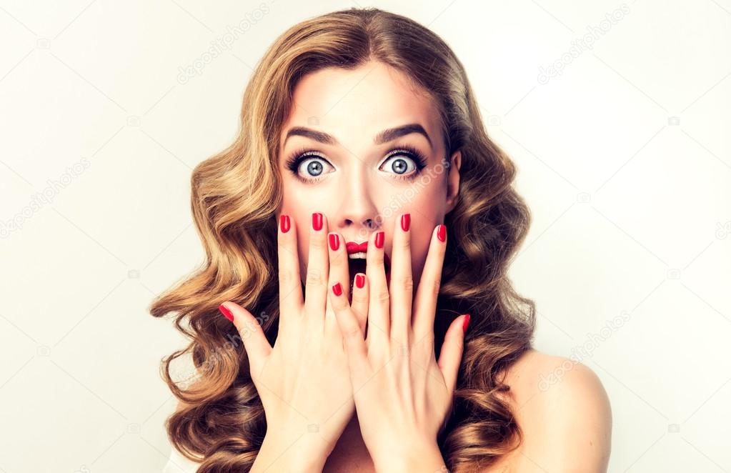 beautiful woman with  red manicure