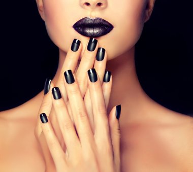 Beautiful girl with black manicure nails clipart