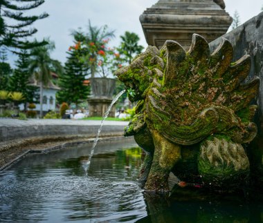 Su heykeller Taman Ujung su Palace, Bali, Endonezya, ağzından yayımlanan