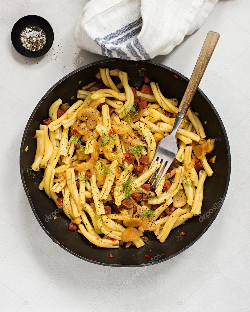Pasta with Chorizo Sausages Stock Photo by ©andyriver 101681784